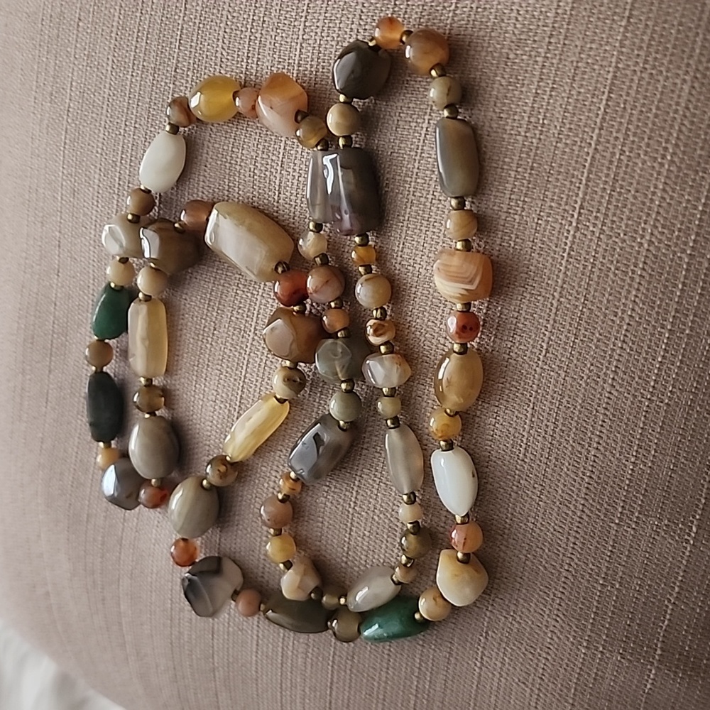 Vintage Multicolored Natural Stone Long Necklace in Excellent Condition